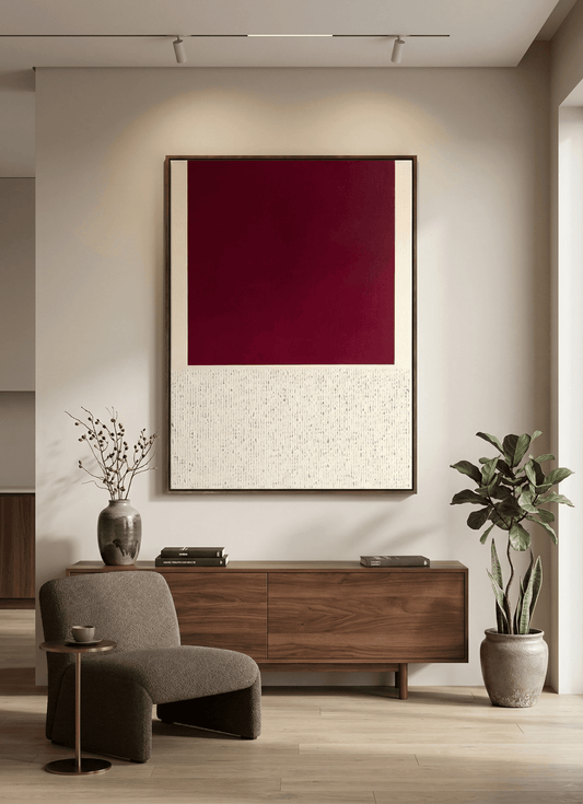 Crimson Balance | Minimalist Red Abstract Wall Art - Arte de Amaris