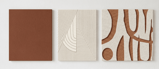 Three textured wall art with different patterns on a white background